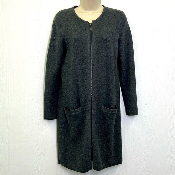 Banana Republic - Dark Gray Knit Long Sleeve Zip Up Pocket Long Sweater Size XS - Picture 1 of 10
